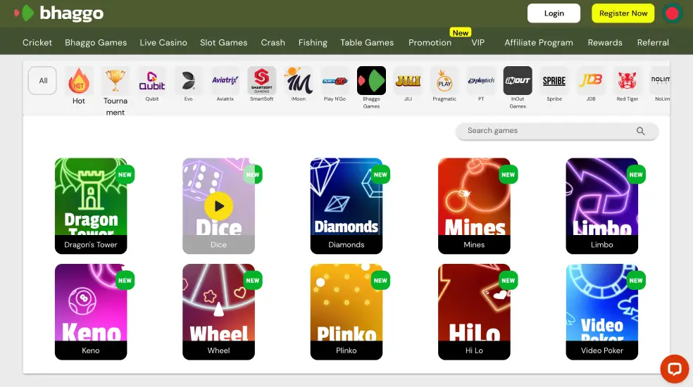 Popular games at Bhaggo Casino