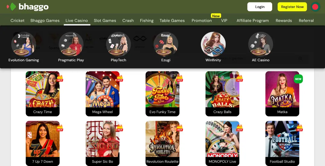 Live Gaming at Bhaggo Casino